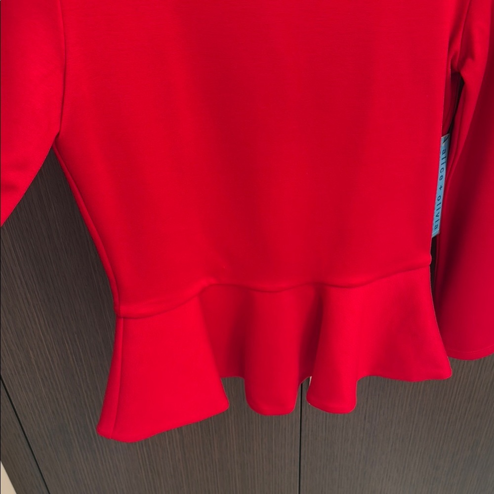Alice + Olivia Red Long Sleeve Peplum Blouse - Picture 4 of 16